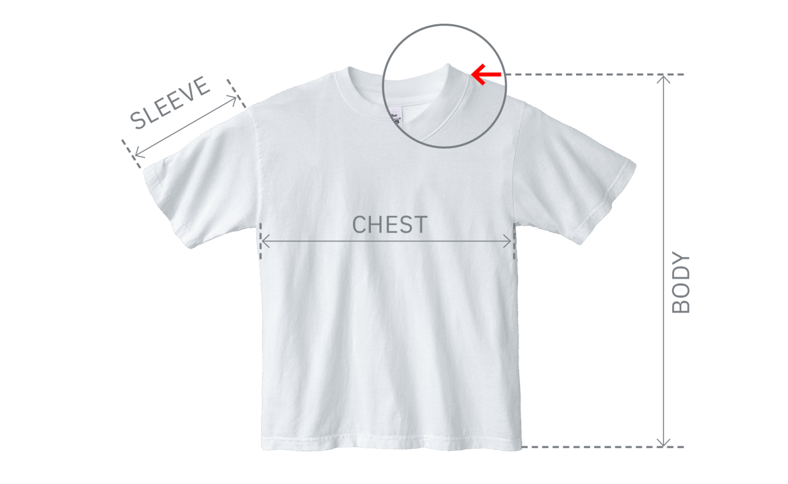 Tee measurement diagram: body length, chest, and sleeve length